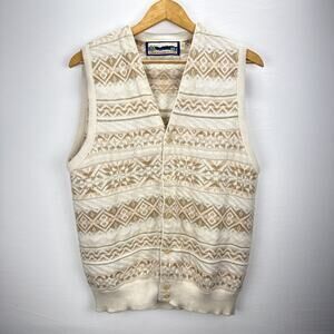 Shenandoah Vintage Mens Fair Isle Cotton Knit Button Sweater Vest Size L Neutral